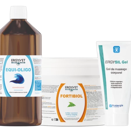 Pack CSO Cheval ERGYVET EQUI-OLIGO, ERGYVET FORTIBIOL et ERGYSIL GEL pour booster les performances du cheval en compétition